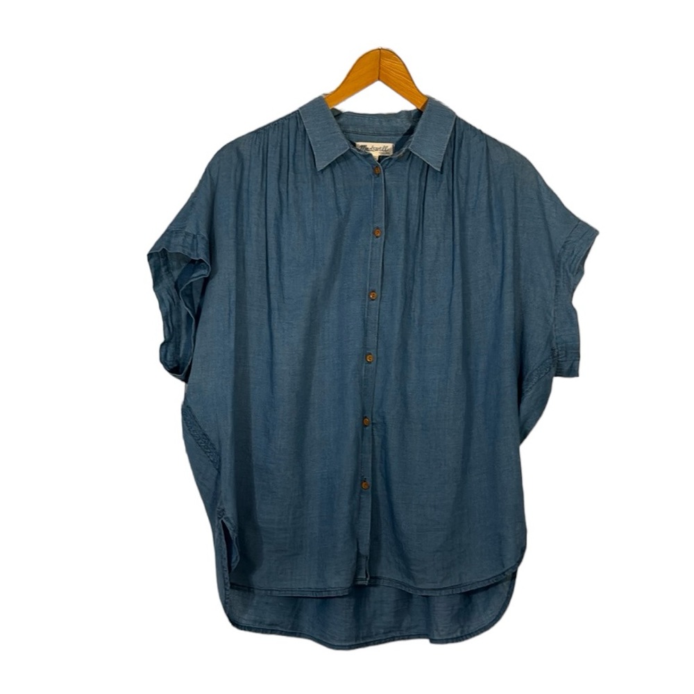 Madewell Womans XL Chambray Blue Central Drapey Short Sleeve Button Down Shirt